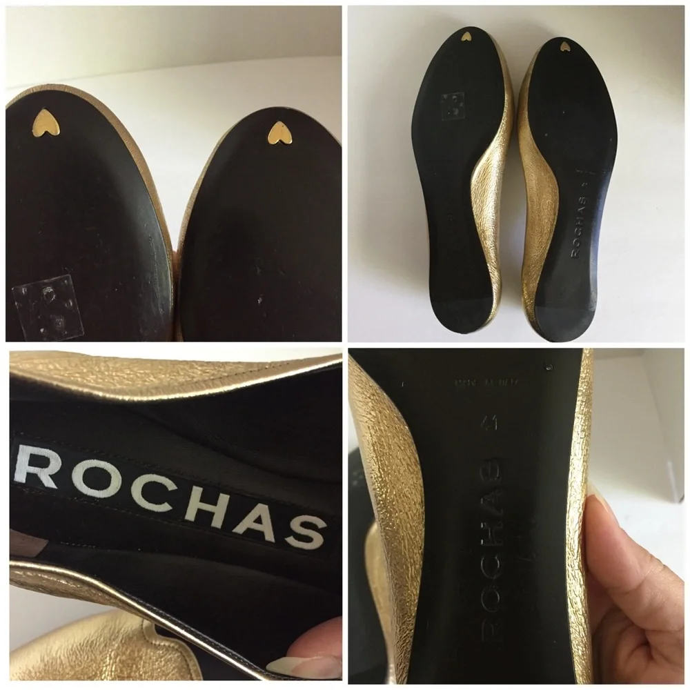 Rochas Ballet Flats Gold Metallic Leather Slip-On Made in Italy EU 41 Designer